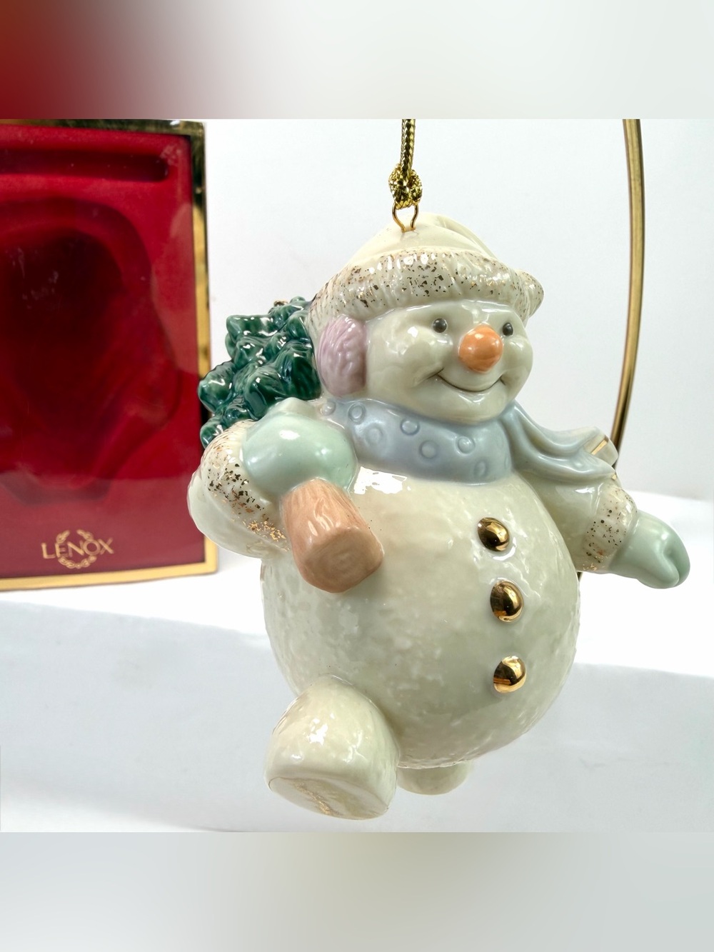 Lenox Snowman Totting Tree Christmas Ornament 3rd in Series Boxed Vintage